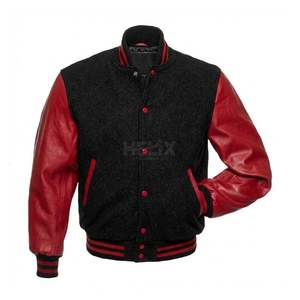 Chaqueta Universitaria de Béisbol Personalizada con Mangas de Cuero Negro Gris Claro, Chaqueta Varsity de Mezcla de Lana con Letras Bordadas - Product Image 6