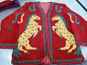 Red Sujani Jacket <b>Women</b> Horse Embroidery Handmade Bohemian <b>Coat</b> Ethnic Vintage Designer Outerwear Wholesale Clothing Supplier - Product Image 5