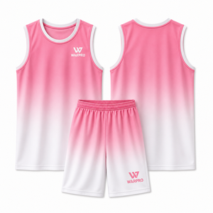 Ensemble débardeur et short de basketball unisexe WARPRO rose dégradé, sans manches, en maille respirante, anti-humidité, en polyester - Product Image 1