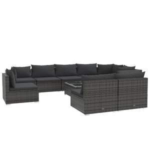 Conjunto de Muebles de Jardín de Ratán PE Gris con Acero con Recubrimiento en Polvo, Plástico y Vidrio - Muebles de Exterior Duraderos - Product Image 2