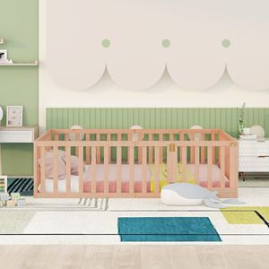 Struttura Letto a Dondolo in Legno Naturale a Grandezza Naturale con Recinzione per Letti per Bambini (Vecchio SKU WF289662AAM) - Product Image 2