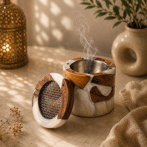 New Arrival Resin Wood <b>Bakhoor</b> Burner With Decorative Brass Cutwork Luxury <b>Oud</b> Incense Holder For Ramadan Eid Aromatherapy Decor - Product Image 5