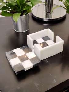 Elegant Handmade Black and White <b>Marble</b> Coasters With Check Design <b>Set</b> of 6 For <b>Coffee</b> Tea Cups and <b>Table</b> Decor - Product Image 3