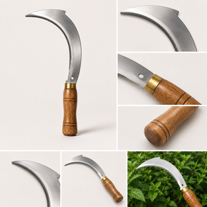 Faucille professionnelle en acier inoxydable courbée avec manche en bois pour la coupe de l'herbe, le désherbage, la récolte des cultures, les travaux agricoles et les utilisations en jardinage - Product Image 2