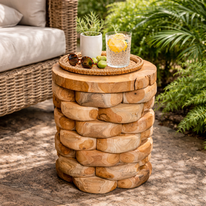 ARTERRA Tabouret rustique de luxe en teck, artisanat solide, beauté organique, ottoman fait main pour appartement, villa, entrepôt - Product Image 3