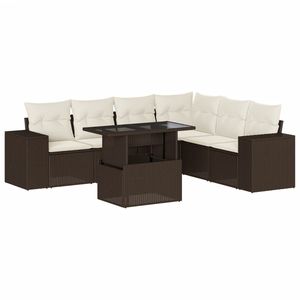 Conjunto de Sofá de Jardín de Ratán Marrón para Exteriores con Cojines Color Crema, Diseño Contemporáneo, Impermeable, para Uso en Patio - Product Image 4