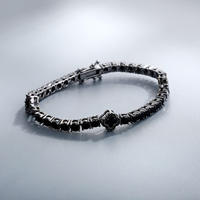 Schwarz Rhodiniertes 925 Silber Tennis-Armband Runder Brillantschliff Diamant Blumendesign Krappenfassung Unisex Luxus-Schmuck