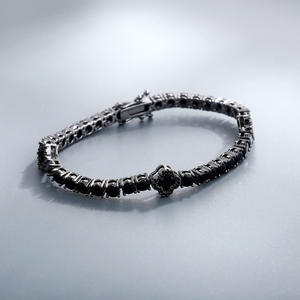 Pulsera de tenis de plata 925 chapada en rodio negro con diamantes de talla brillante redonda, diseño floral y engaste de garras, joyería de lujo unisex - Product Image 5