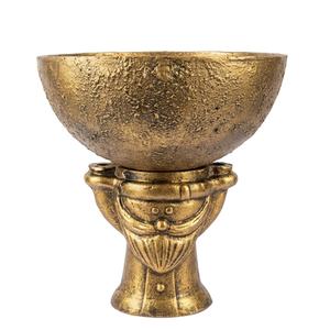 Bol de service décoratif en aluminium écologique texturé or antique, style vintage, piédestal, calice, centre de table, artisanal, pour fruits - Product Image 1