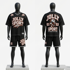 ชุดเสื้อและกางเกงขาสั้นผ้าเจอร์ซีย์ตาข่ายโพลีเอสเตอร์พรีเมียม 320 GSM สีน้ำตาล ประดับด้วยคริสตัลรูปทรงต่างๆ พร้อมบริการสกรีนโลโก้ตามสั่ง ชุดกีฬาสำหรับผู้ชาย - Product Image 2