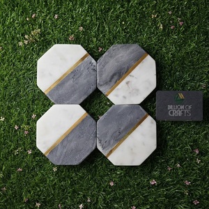 Grey <b>White</b> Hexagon Stone <b>Coasters</b> Set Of 6 for Home Kitchen Tabletop Decorative Mats Drink <b>Coasters</b> - Product Image 3
