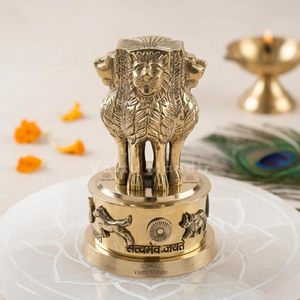 Brass Ashoka Stambh Idol – Ashoka Pillar Statue Vastu Decor Indian Heritage & Government Office Decor - Product Image 3