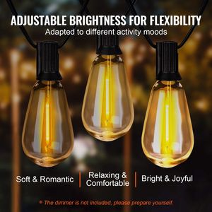 Catena Luminosa LED Impermeabile da Esterno 50FT, 2700K Dimmerabile, 15 Lampadine S14 Infrangibili, Base E12, Corpo Lampada in PVC, Luce Bianca Calda - Product Image 3