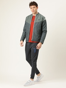 Blouson de sport pour homme à blocs de couleur, col montant, fermeture éclair frontale, coupe-vent, style sportif, pour l'automne, coupe régulière, mélange polyester-coton - Product Image 2