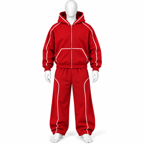 Conjunto Deportivo de 2 Piezas de Alta Calidad, Color Sólido, Logotipo Bordado Personalizado, Corte Holgado, Ropa Casual, 100% Algodón, Corte Holgado, en Venta - Product Image 4