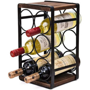Porte-vin moderne en bois et métal noir, sur pied, pour 6 bouteilles, présentoir de rangement pour vin sur table, pour la décoration de cuisine ou de bar - Product Image 1