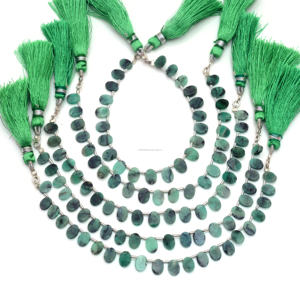 Verde Esmeralda Natural, venta al por mayor, cuentas de 6 pulgadas, 7x5, 8x6 MM, hebra de piedras preciosas de forma ovalada lisa, uso para la fabricación de joyas - Product Image 1
