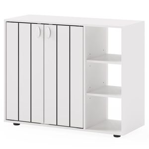 Scarpiera in bambù a 2 ante con ripiani regolabili, mobiletto portaoggetti a 3 livelli aperto e chiuso per ingresso, stile rustico bianco - Product Image 1