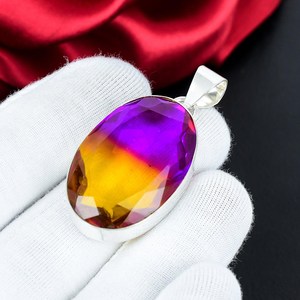 Colgante de Turmalina Bicolor, Plata de Ley 925, Collar con Piedra Preciosa Morada y Amarilla, Joyería Hecha a Mano, Regalo, Venta al por Mayor - Product Image 5