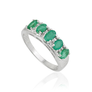 Women's Stunning 925 Solid Sterling <b>Silver</b> Natural <b>Emerald</b> Five Stone Band <b>Ring</b> Party & Everyday Wear Fine Jewelry - Product Image 1