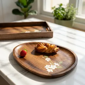 Plateau ovale en bois peint à la main, plateau de service artisanal pour les collations, les fruits, le pain, la table à manger, la cuisine et la décoration de la maison - Product Image 5