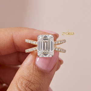 Anillo de Compromiso de Plata de Ley con Diamante Cultivado en Laboratorio de Corte Radiante de 1 Quilate y Banda de Pavé para Boda y Fiesta - Product Image 1