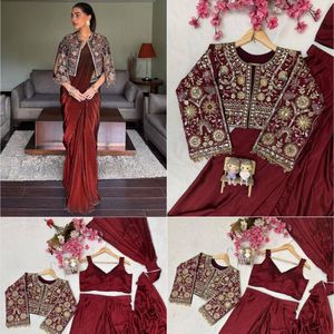 Premium Chinon Silk Lehenga Saree with Embroidered <b>Jacket</b> Koti and Blouse Designer Party Wear Ethnic Set - Product Image 5