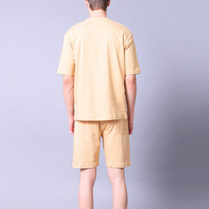Ensemble T-shirt et short d'été pour homme de haute qualité, bleu et noir, tricoté, style color block, décontracté, loungewear, vente en gros OEM - Product Image 2