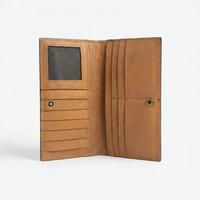 Dompet Panjang Wanita Kulit Asli 100% Buatan Tangan Logo Timbul Pola Geometris Penutup Kancing RFID Blocking Tahan Air Multi