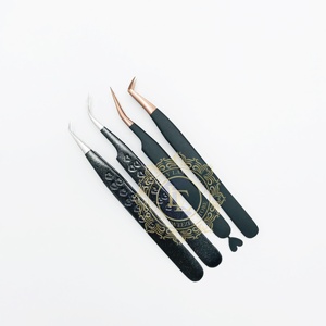 Pinzas para extensión de pestañas de acero inoxidable con punta de oro rosa de primera calidad, recubrimiento de polvo negro personalizado, mango de corazón sostenible - Product Image 4