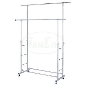 Double Bar <b>Rolling</b> Garment <b>Rack</b> Adjustable Height Heavy Duty Metal Clothes <b>Rack</b> with Wheels for Bedroom Storage - Product Image 3