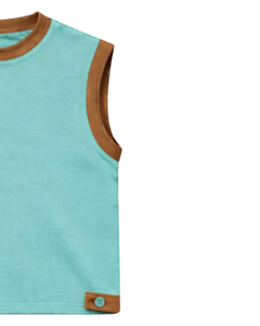 Conjunto de Top sin Mangas y Pantalones Cortos en Contraste Turquesa y Marrón para Hombre, Atuendo Casual de Verano, Cintura con Cordón, Mezcla de Algodón Transpirable y Cómodo - Product Image 2