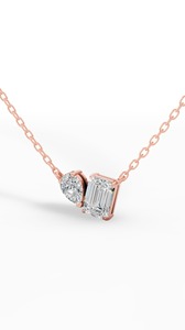 Collier Toi et Moi élégant en argent sterling 925 avec pendentif bypass à deux pierres, diamant simulé taille poire et émeraude, idéal comme cadeau - Product Image 4