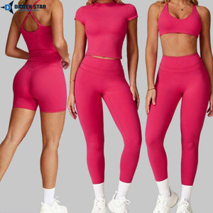 Custom Logo Women Solid Yoga Set Seamless Elastic Waist Sportswear Gym Fitness Wear 2 Piece Activewear Front/Waist Design - Product Image 5