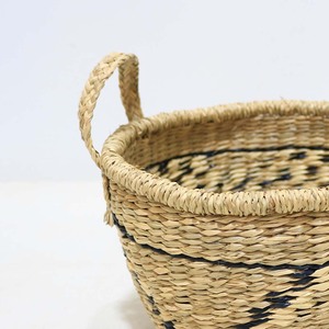 Panier de rangement multifonction en jonc de mer rustique avec poignées tressées, forme ronde, pour le stockage des légumes, écologique - Product Image 3