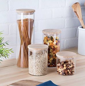Pot en verre polyvalent avec couvercle en bois pour le stockage du thé, du café, du sucre, de la farine, du riz, des épices et des ingrédients de pâtisserie - Product Image 6