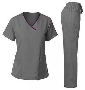 Hot Sale Medical <b>Scrubs</b> Uniforms Women <b>Scrub</b> Nurse Uniform <b>Sets</b> for Hospital Women Gray <b>Scrub</b> <b>Set</b> V-Neck Short Sleeve - Product Image 2