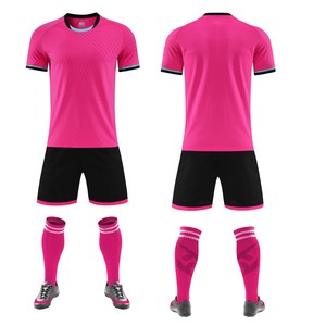 Pink Soccer Jersey Set With Black Shorts And <b>Socks</b> Unisex Adult <b>Moisture</b> Wicking Breathable Quick Dry Sublimated Print - Product Image 1