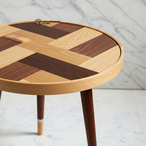 Geometric Wooden Meena <b>Stool</b> – Handcrafted <b>Round</b> Pattern Accent <b>Stool</b> Modern Decorative Side Table - Product Image 3