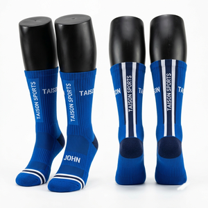 Premium 320 GSM Wool/Spandex Lacrosse <b>Socks</b> Blue <b>White</b> Jacquard Logo Cushioned Panels Quick Dry Breathable - Product Image 1