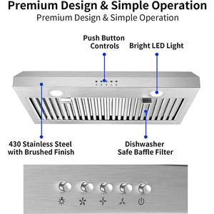 Nouveau Ventilateur de cuisine encastrable sous armoire 30 pouces, Noir et Argent, avec LED, 600 CFM, 3 vitesses - Product Image 5