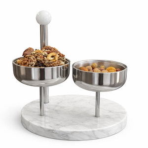 Support de service de luxe en résine noire avec piédestal en bois et base en métal, présentoir à desserts design pour la décoration intérieure, vente chaude - Product Image 5