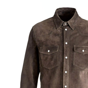 Professionally Manufactured Men Vintage Suede Leather <b>Shirt</b> Stand Collar Winter <b>Half</b> Sleeve High Quality for Sale - Product Image 2
