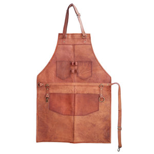 Wholesale High Quality Wholesale Customizable Unisex Genuine Leather Apron Brown for <b>BBQ</b> Butcher Chef Blacksmith & Barber Apron - Product Image 6