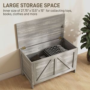 Cassettiera Contenitore Grigia Effetto Legno Stile Rustico con Coperchio Sollevabile e Cerniera di Sicurezza per Camera da Letto, Ingresso, Soggiorno e Armadi - Product Image 5