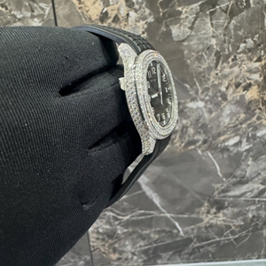 นาฬิกาข้อมือทรงกลมประดับเพชรโมอิสซาไนต์ หน้าปัดสีดำ ตัวเลขบอกเวลา สไตล์ฮิปฮอป ระบบออโตเมติก สายยาง สำหรับผู้ชาย - Product Image 3