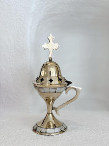 Incensario de Latón con Mosaico de Madreperla, Acabado Dorado Antioxidante - Product Image 2