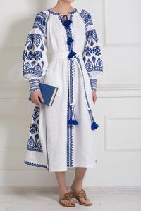 Bohemian Sweet Embroidered Organza Knee-Length <b>Dress</b> with Puff Sleeves Tie Neck Tassel Detail <b>Loose</b> Fit <b>Summer</b> Casual Women's - Product Image 2