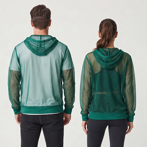 Hoodie transparent en maille légère unisexe 100% polyester avec fermeture éclair, décontracté et transparent - Product Image 6
