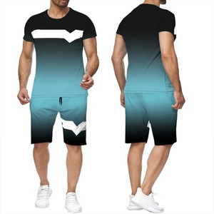 Style de rue grande taille respirant mode été 2 pièces survêtement costume t-shirt et ensemble court ensemble de sport décontracté pour hommes - Product Image 3